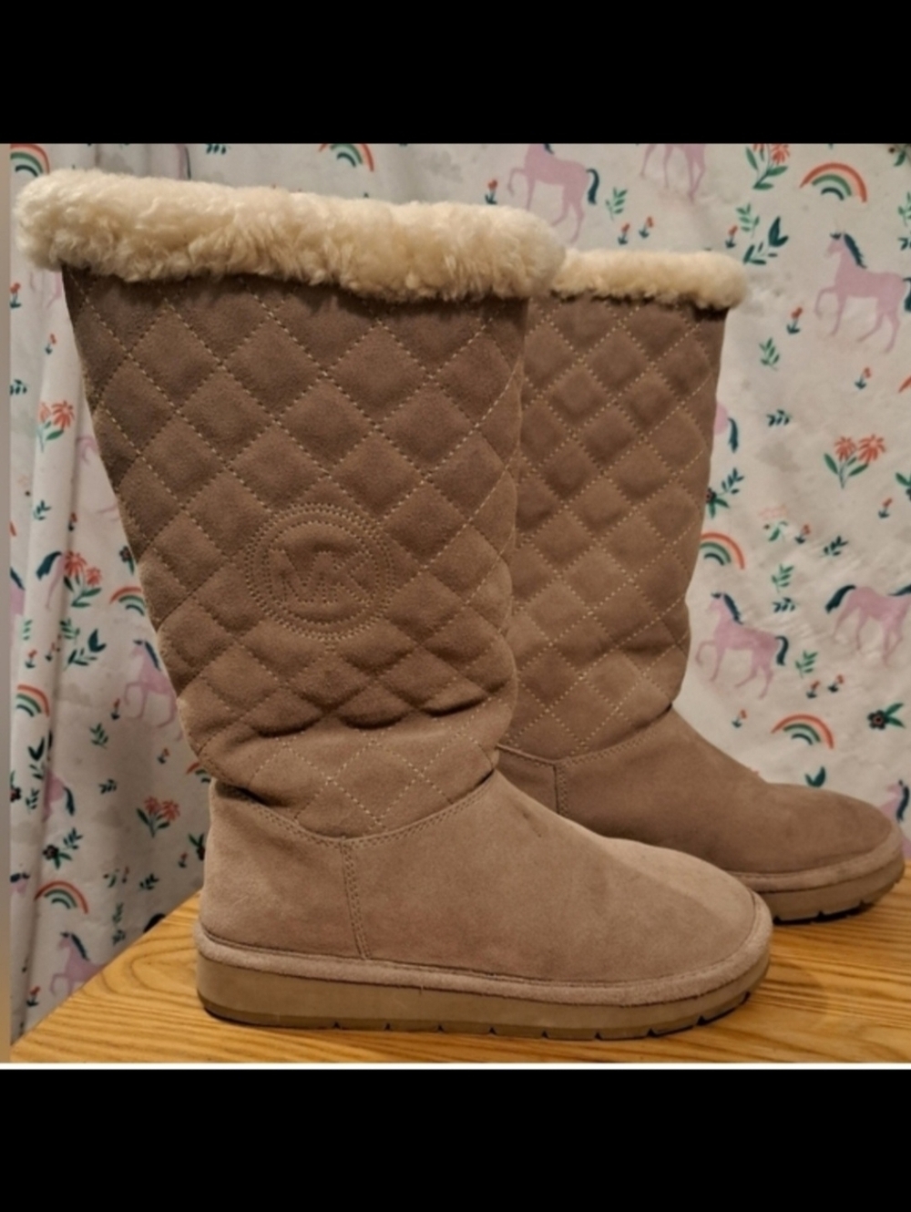 Michael Kors Beige Suede Shearling Boho Neutral Casual Winter Boot Shoe SZ 6M